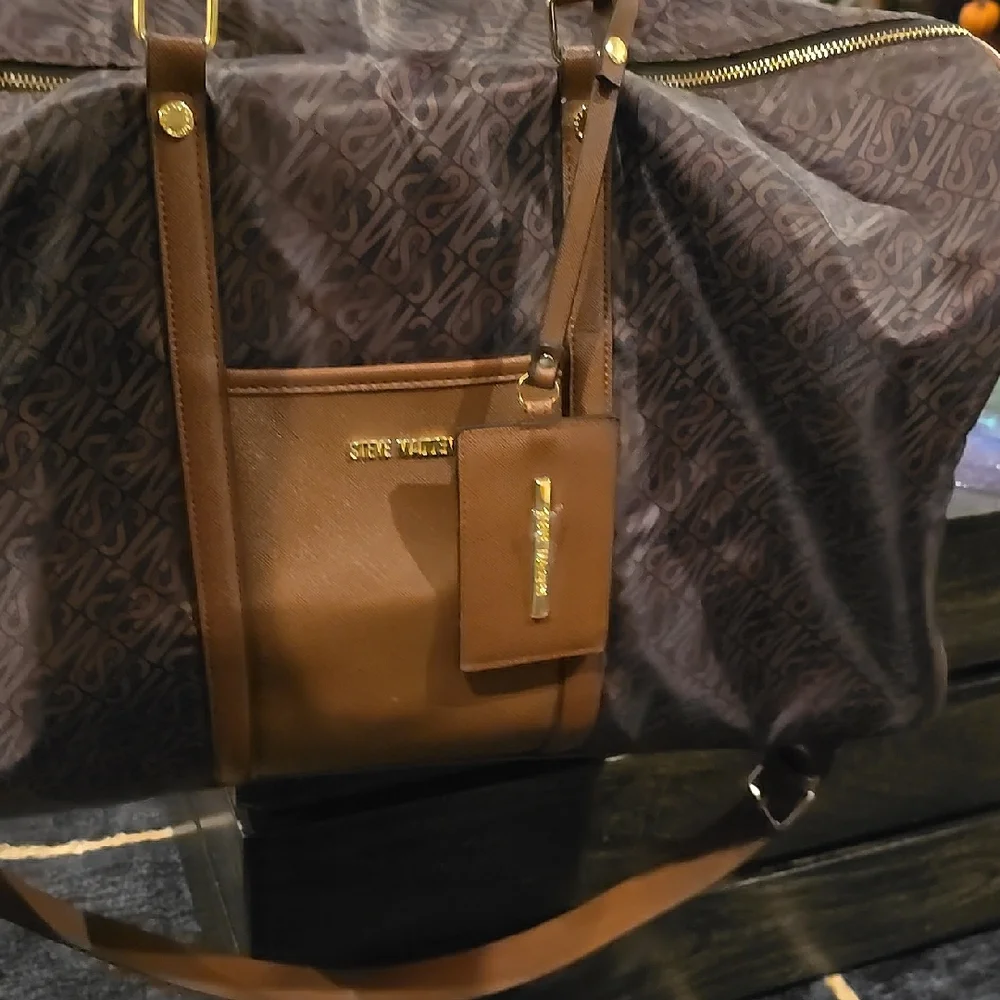 Large Steve Madden Brown and Black Logo Duffel Bag